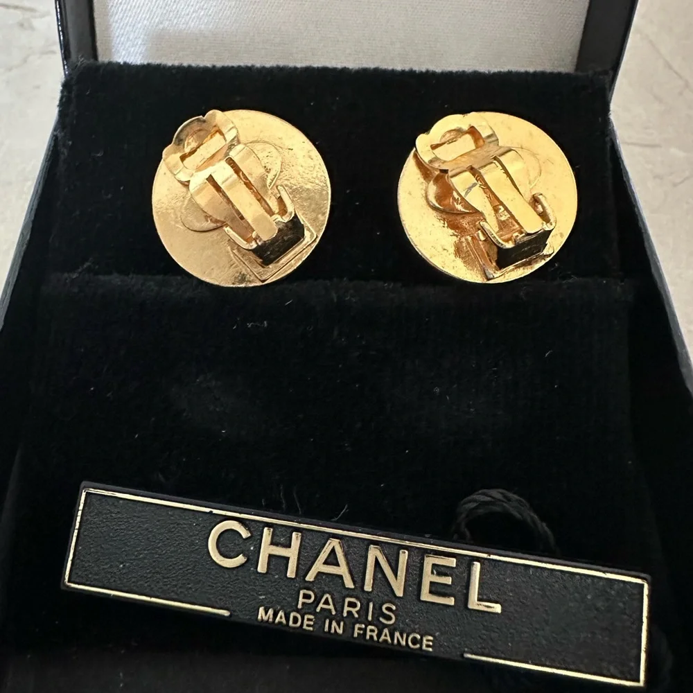CHANEL Black and Gold Logo Earrings CC COCO Authentic Full Set - Picture 4 of 8